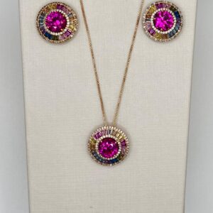 Earring and necklace set with colorful zirconias 18k gold plated.