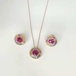 Earring and necklace set with colorful zirconias 18k gold plated.